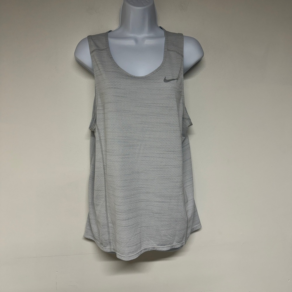Nike Womens L Gray Dri-Fit Running Tank Top Space Dye Athletic Workout Shirt